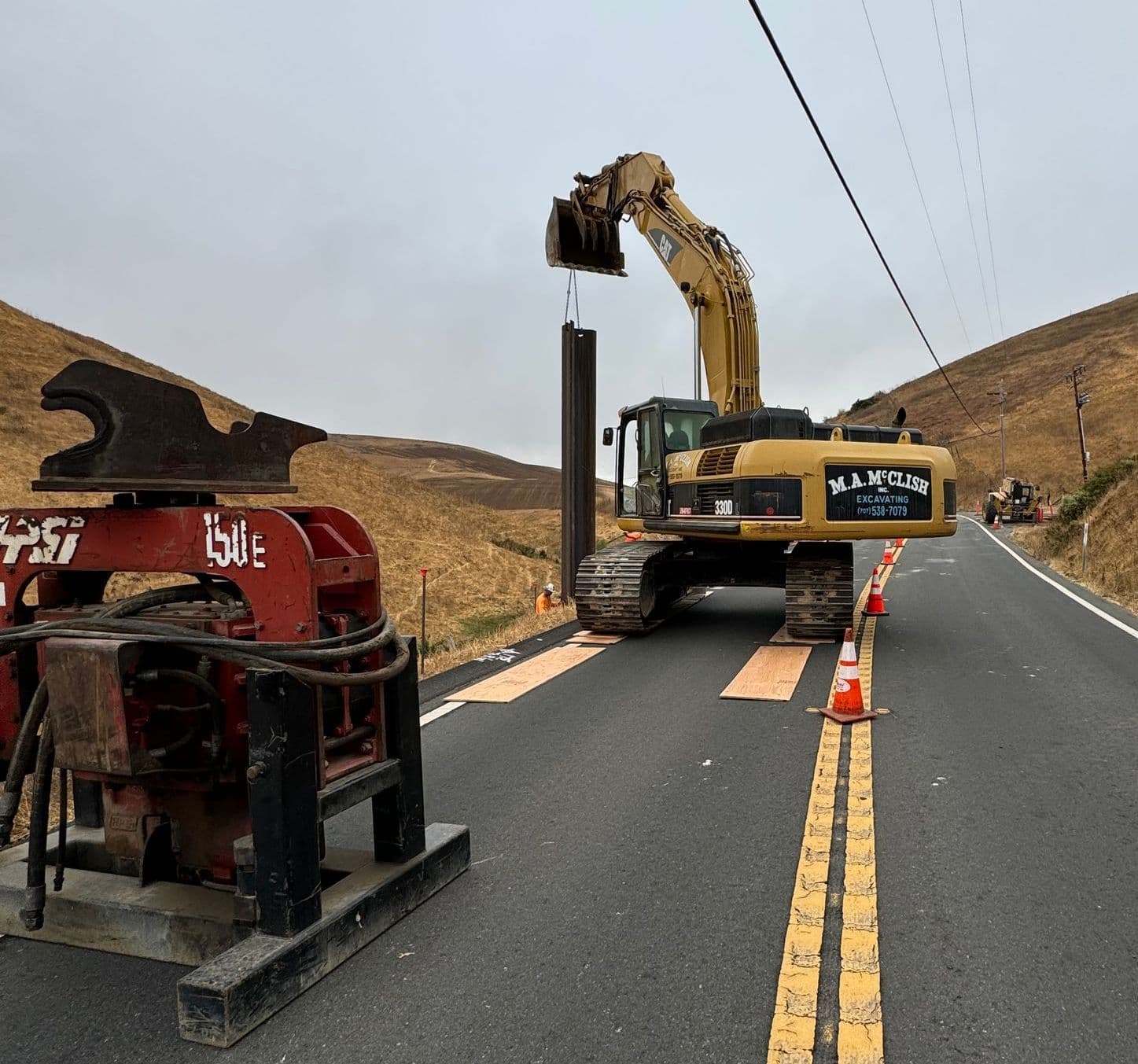 Equipment staging at highway site