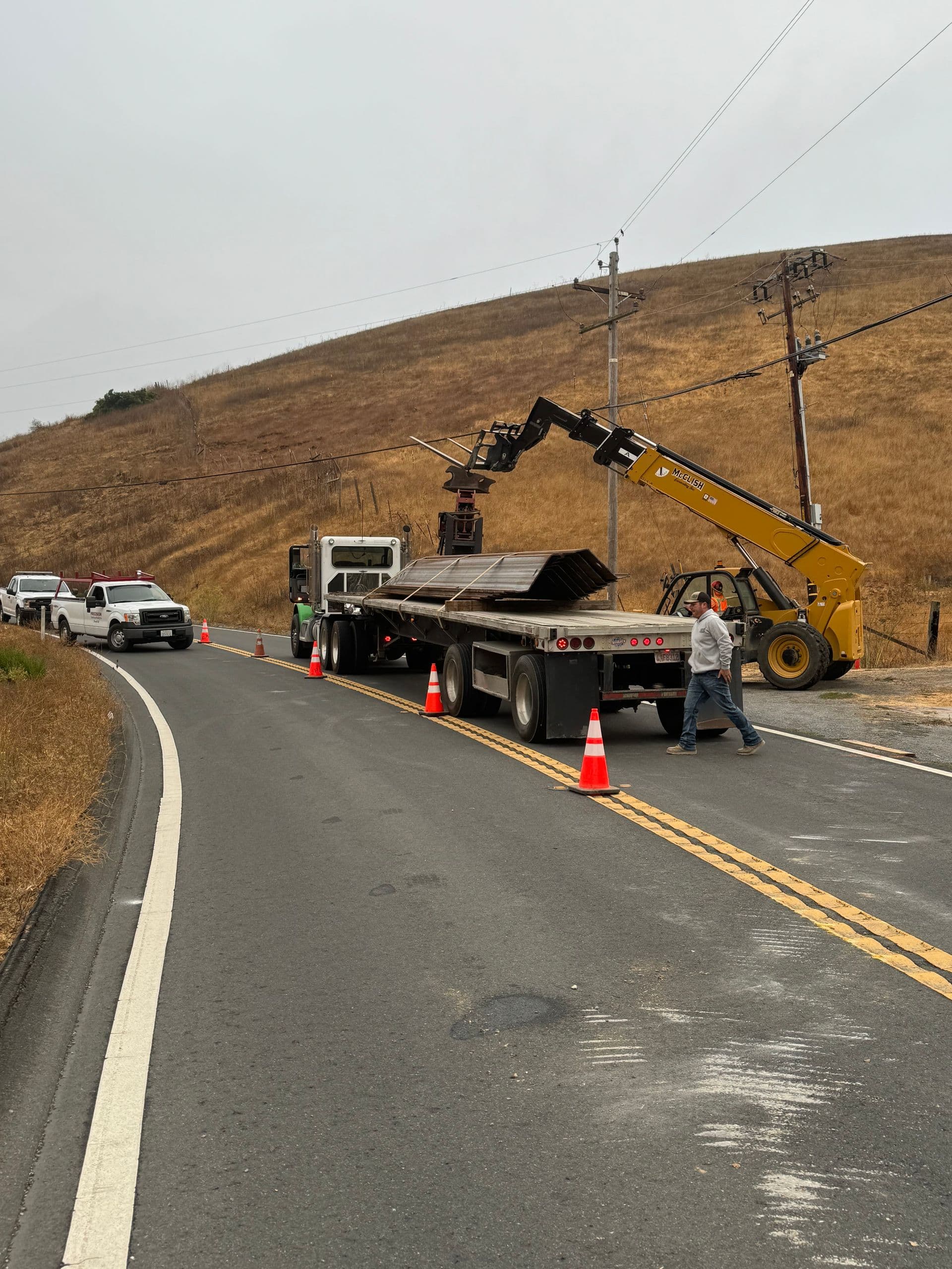 Crew working on slope stabilization